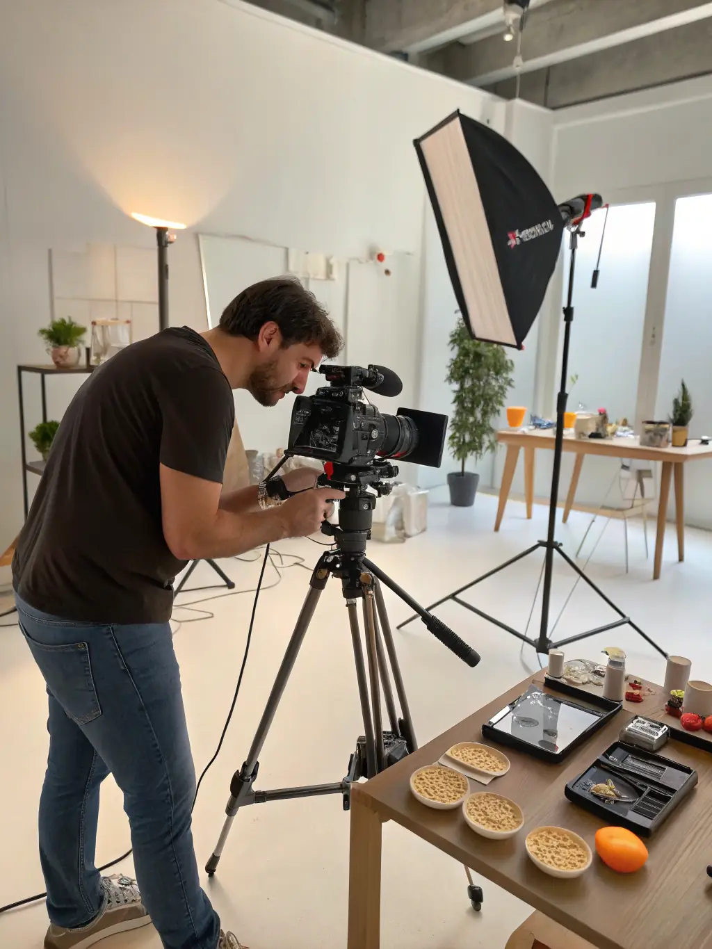 A dynamic image of a content creator filming a high-quality video with professional equipment, highlighting Viral Vines Marketing's content creation capabilities.