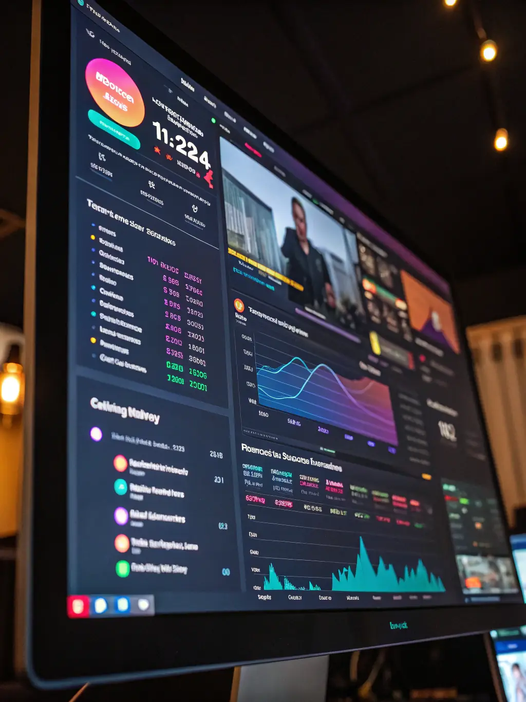 A vibrant image showcasing a successful social media campaign dashboard, highlighting key metrics like engagement rate, reach, and conversions, used for the AI-Powered Social Media Marketing service.