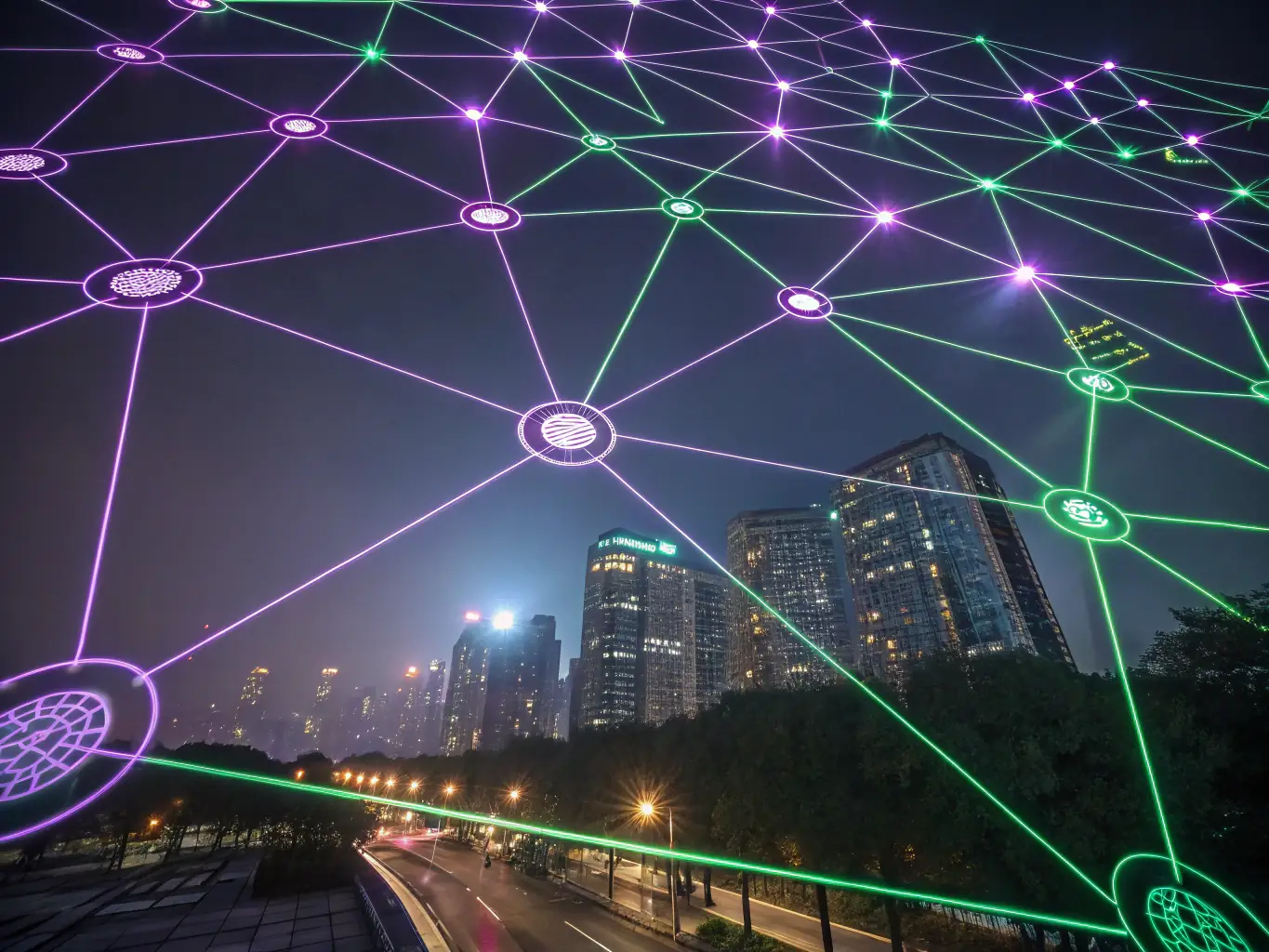 A dynamic image showing a network of interconnected nodes representing Viral Vines Marketing's approach to viral marketing, emphasizing the interconnectedness of content, audience, and platform.