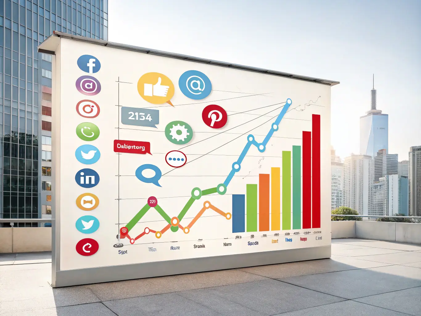 An image featuring a stylized graph overlaid on a social media feed, illustrating the impact of Viral Vines Marketing's strategies on increasing brand visibility and engagement.